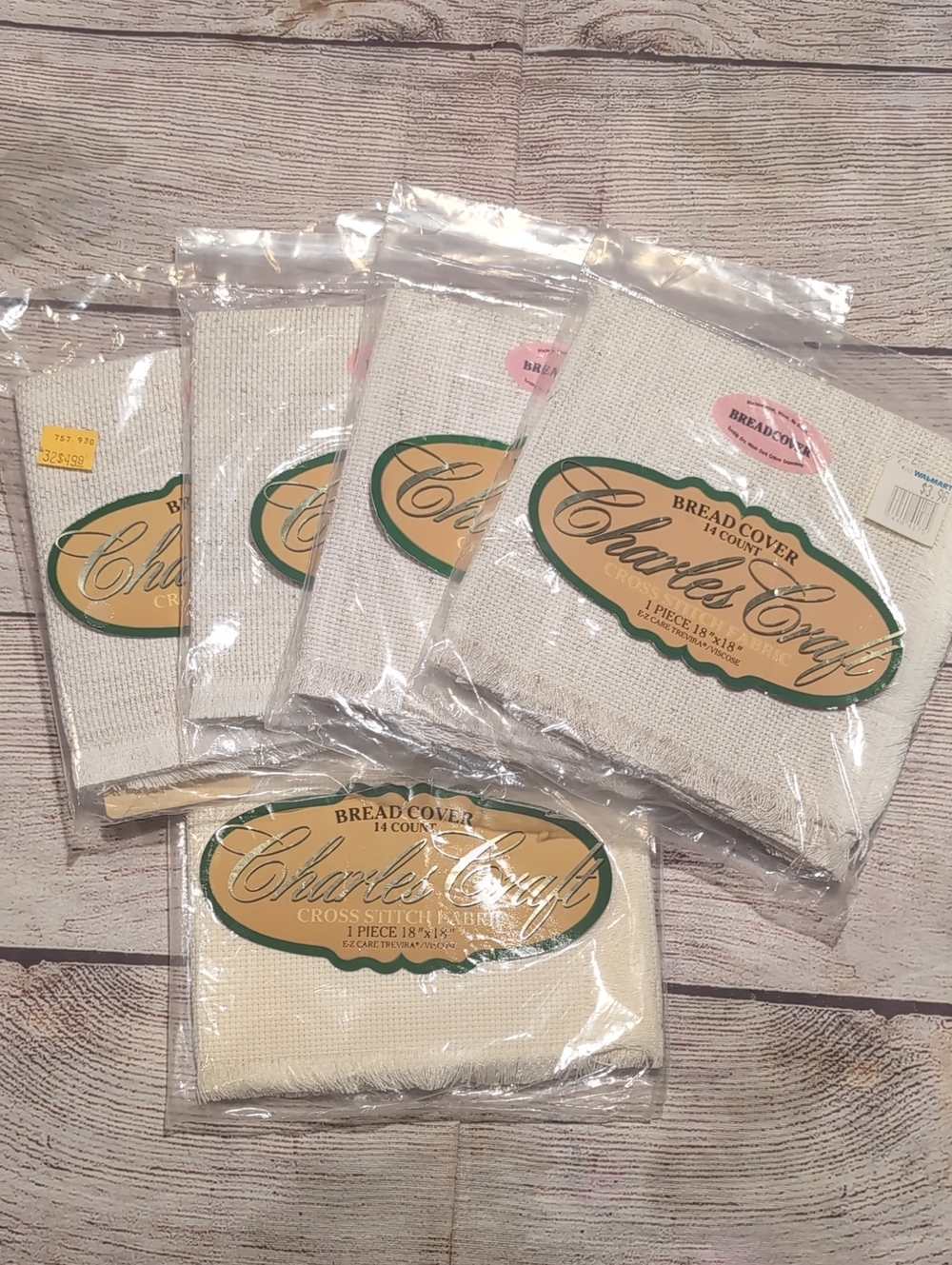 Charles Craft Lot Of 5 14 Count 18x18 Fringe Trevira/Viscose Bread Covers NIP